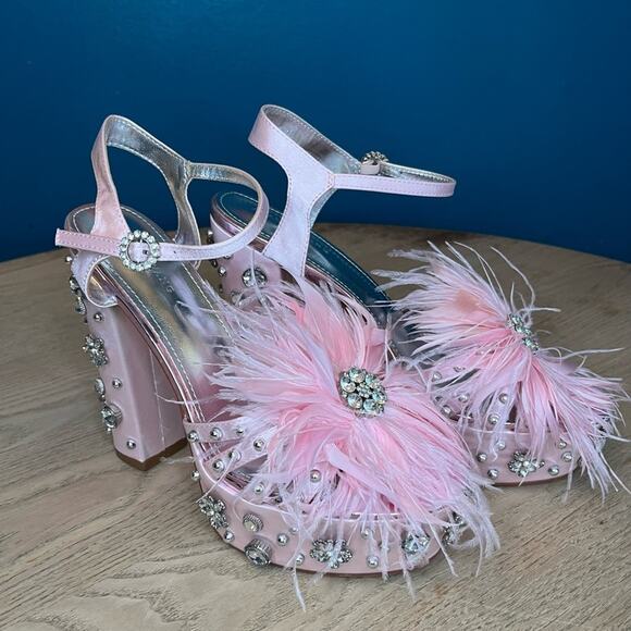 New! AZALEA WANG Kiki Embellished Chunky Platform Sandal Light Pink Women’s 10 - Picture 2 of 12